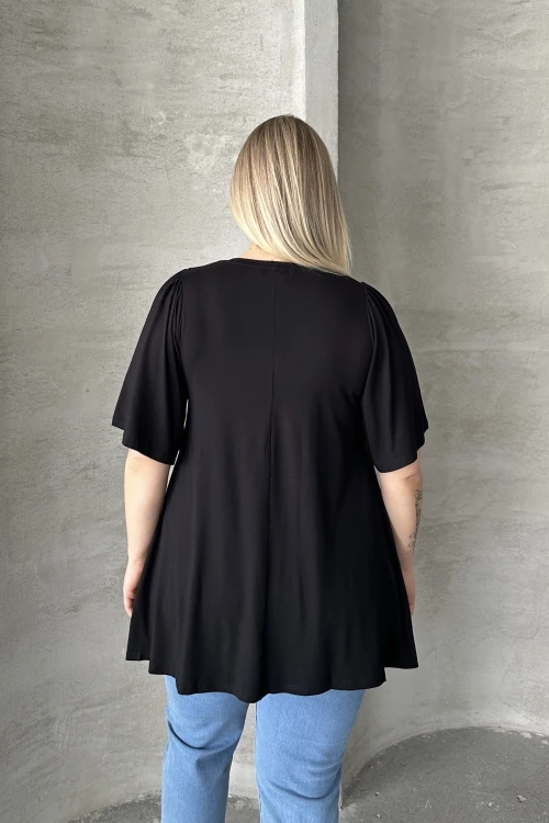 Büyük Beden İkili Paket V Yaka Desensiz Asimetrik Kesim Likralı Bluz 320315x2