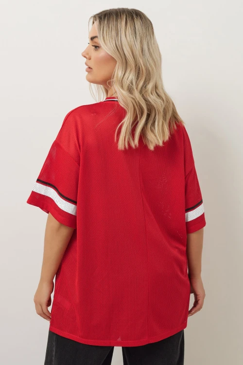 Büyük Beden V Yaka Kısa Kollu Baskılı File T-shirt 303494