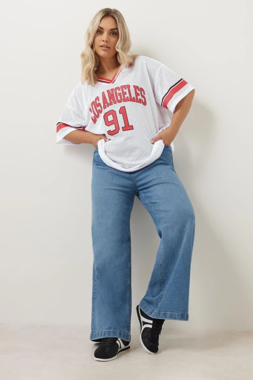 Büyük Beden V Yaka Kısa Kollu Baskılı File T-shirt 303495