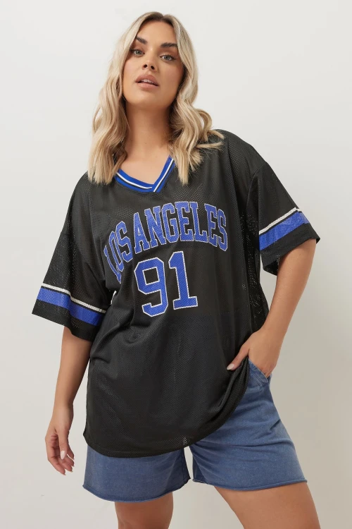 Büyük Beden V Yaka Kısa Kollu Baskılı File T-shirt 304004