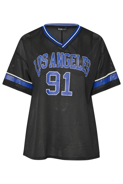 Büyük Beden V Yaka Kısa Kollu Baskılı File T-shirt 304004