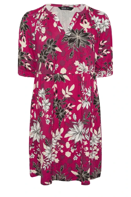 Büyük Beden V Yaka Kısa Kollu Çiçek Desenli Mini Elbise 304079