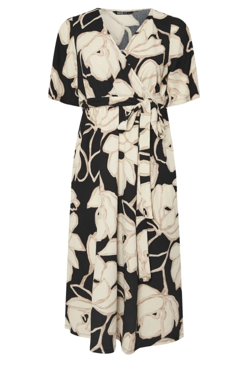 Büyük Beden V Yaka Kısa Kollu Önü Bağlamalı Anvelop Midi Elbise 304069