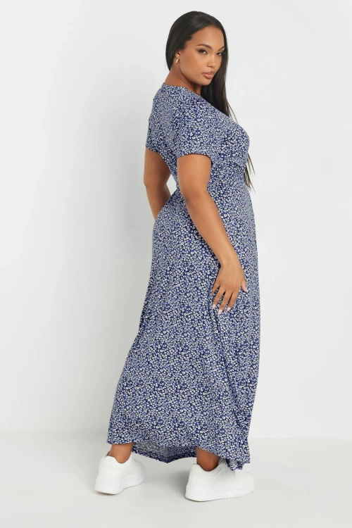 Büyük Beden V Yaka Kısa Kollu Önü Kuşaklı Maxi Elbise 303506