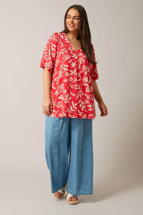 Büyük Beden V Yaka Kısa Kollu Önü Pileli Desenli Likralı Bluz 616172