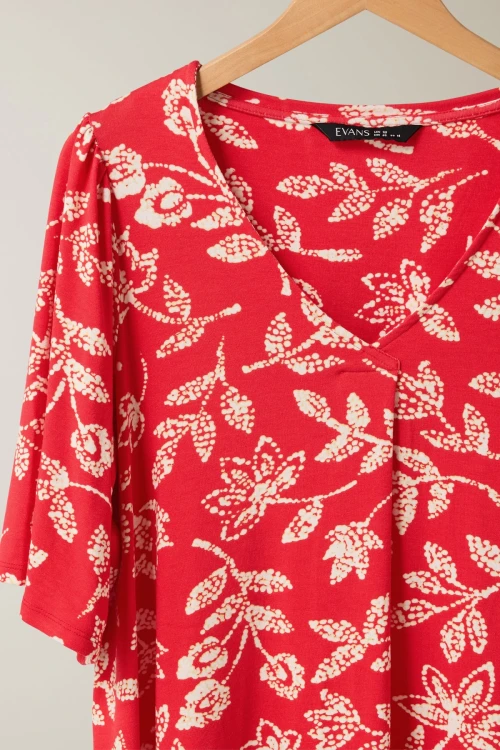 Büyük Beden V Yaka Kısa Kollu Önü Pileli Desenli Likralı Bluz 616172