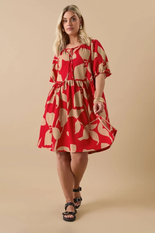 Büyük Beden V Yaka Bürümcük Kumaş Önü Bağlamalı Mini Elbise 304141