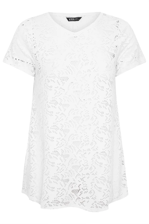 Büyük Beden V Yaka Kolsuz Astarsız Dantel T-shirt 304092