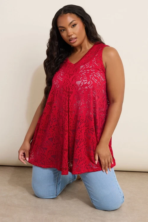 Büyük Beden V Yaka Sıfır Kol Astarsız Dantel T-shirt 304104