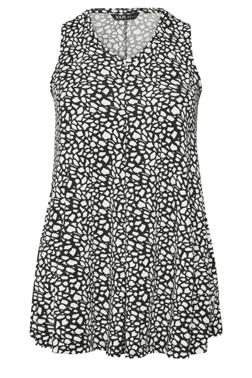 Büyük Beden V Yaka Sıfır Kol Eteği Bollaşan Desenli Bluz 304029