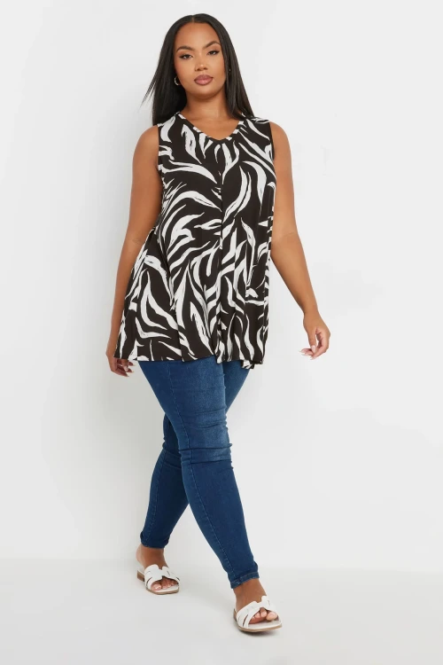 Büyük Beden V Yaka Sıfır Kol Pileli Desenli Likralı Bluz 303417