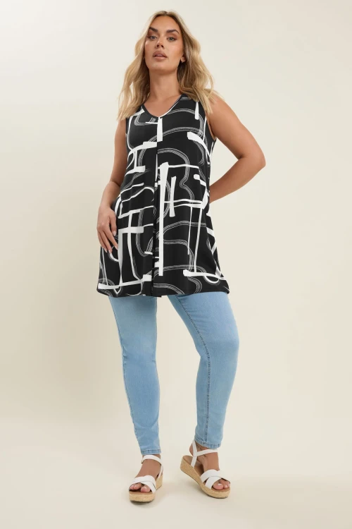 Büyük Beden V Yaka Sıfır Kol Pileli Desenli Likralı Bluz 304105