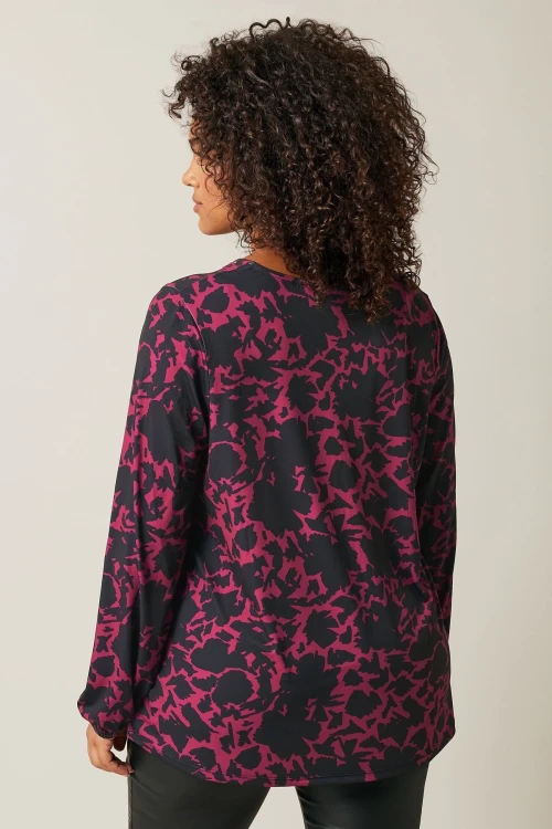 Büyük Beden V Yaka Uzun Kollu Taş Detaylı Desenli Bluz 615713