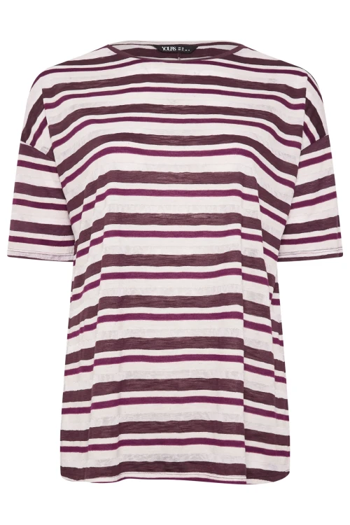 Büyük Beden Yanları Yırtmaçlı Kısa Kollu Bisiklet Yaka Çizgili T-shirt 303668