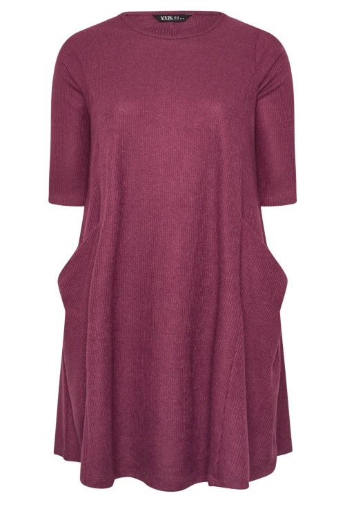 Büyük Beden Yarım Kollu Bisiklet Yaka Asimetrik Cepli Elbise 303803