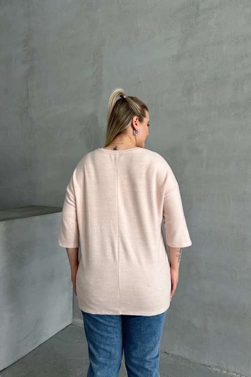 Büyük Beden Yarım Kollu Bisiklet Yaka Düğme Detaylı Kazak 303072