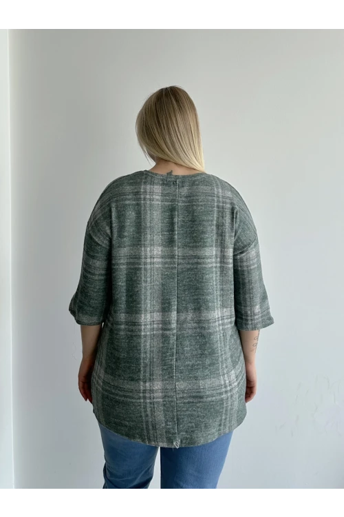 Büyük Beden Yarım Kollu Düğme Detaylı Yumuşak Dokulu Kazak 302780