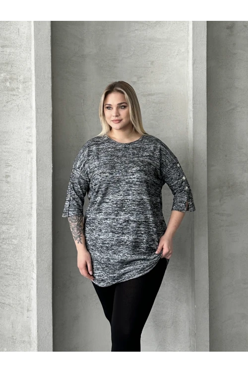 Büyük Beden Yarım Kollu Düğme Detaylı Yumuşak Dokulu Kazak 302987