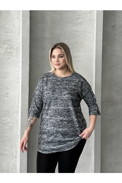 Büyük Beden Yarım Kollu Düğme Detaylı Yumuşak Dokulu Kazak 302987