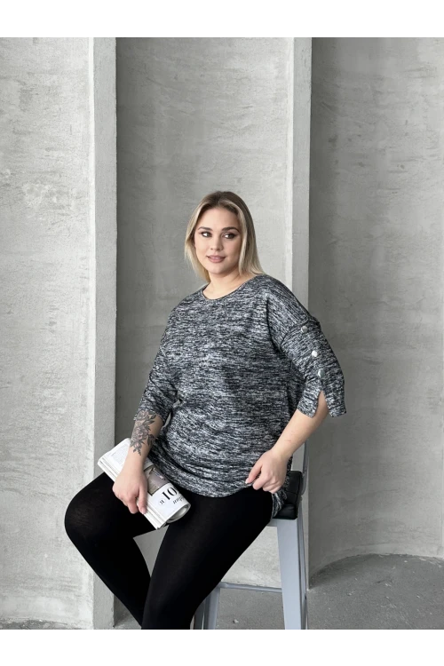 Büyük Beden Yarım Kollu Düğme Detaylı Yumuşak Dokulu Kazak 302987