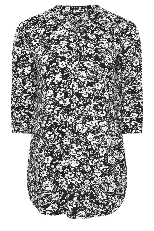 Büyük Beden Yarım Kollu Önü Düğmeli Çiçek Desenli Gömlek 322267