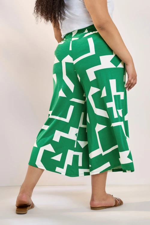 Büyük Beden Yüksek Bel Lastikli Cepli Bol Paça Kapri Pantolon 304118