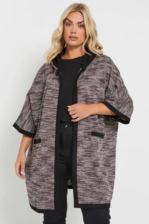 Büyük Beden Yumuşak Dokulu Yarım Kollu Cepli Kapüşonlu Hırka 301796