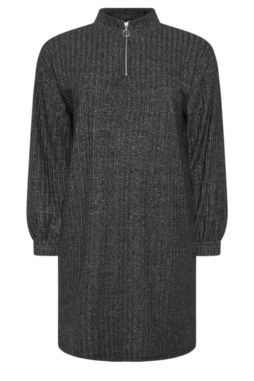 Büyük Beden Yumuşak Kumaş Yakası Fermuarlı Fitilli Tunik Elbise 322179