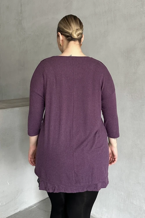 Büyük Beden Eteği Tül Detaylı Uzun Kollu İnce Bluz 84-106