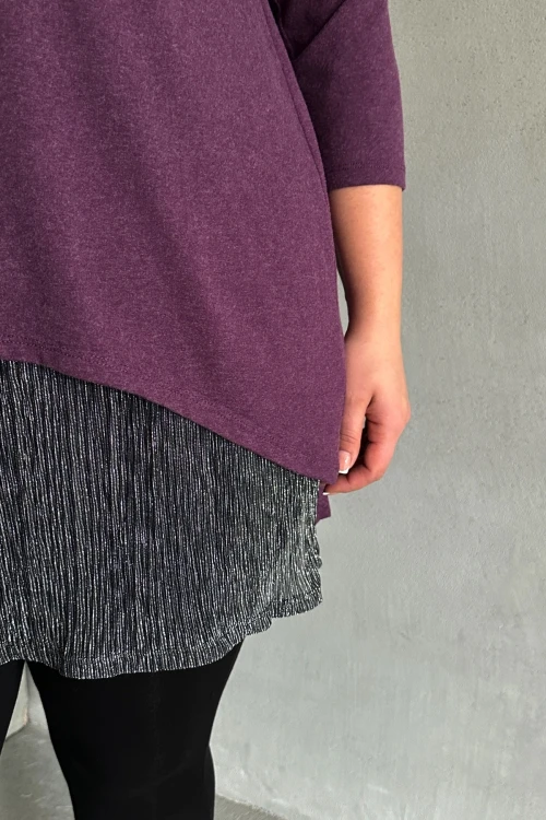 Büyük Beden Eteği Tül Detaylı Uzun Kollu İnce Bluz 84-106