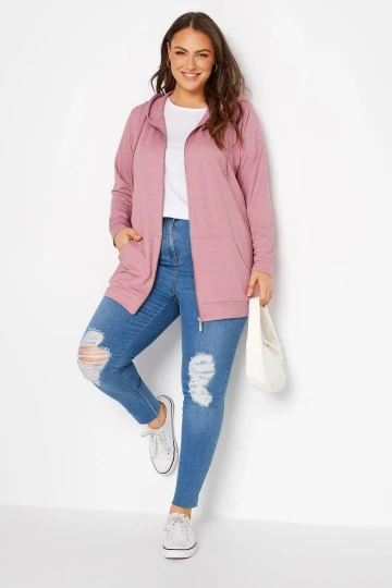 Büyük Beden Boydan Fermuarlı Kapüşonlu Uzun Kollu Sweatshirt 173420