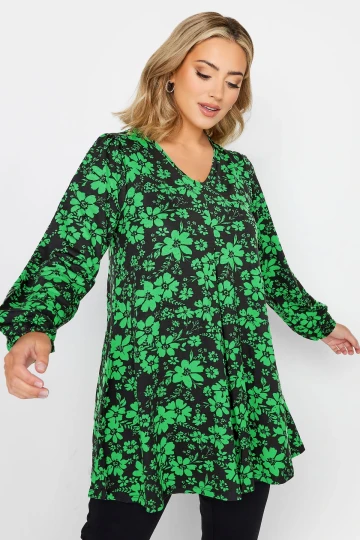 Büyük Beden V Yaka Uzun Kollu Bilekleri Lastikli Eteği Fırfırlı Likralı Bluz 321116