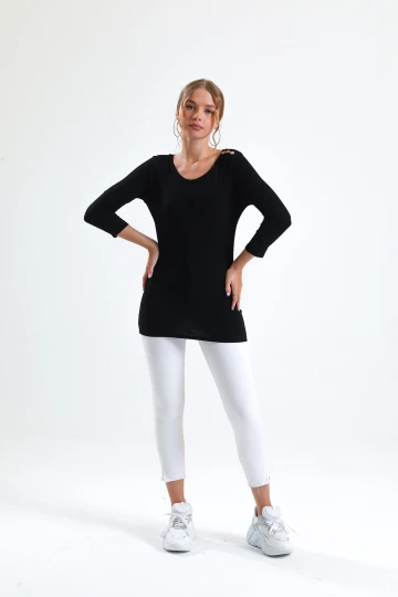 Tek Omzu Pul Düğme Detaylı Uzun Kollu İnce Bluz İZ02300