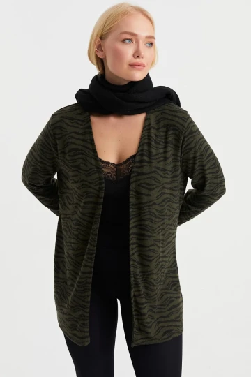 Zebra Desenli Yumuşak Dokulu Uzun Kollu Düğmesiz Hırka IHR-23Y-IZ20BIG