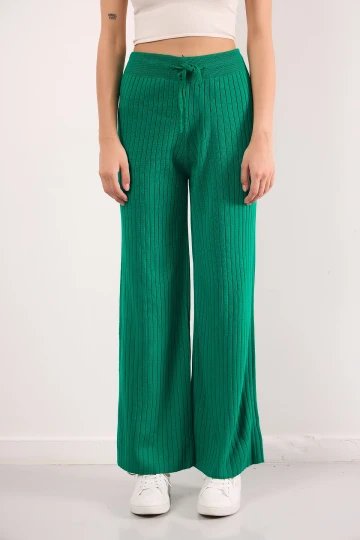 Beli Lastikli Büzgülü Geniş Kesim Paça Likralı Triko Pantolon