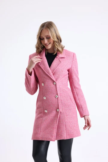 Uzun Kesim Düğme Kapamalı Cepli İçi Astarlı Kruvaze Kaban SU-39