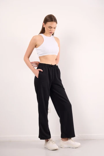 Rahat Kalıp Beli Lastikli ve Büzgülü Cepli Geniş Paça Pantolon