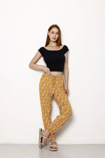 Beli Ve Paçası Lastikli Dar Paça Cepsiz Desenli Pantolon 1084