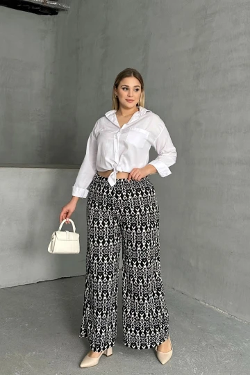 Büyük Beden Beli Lastikli Cepsiz Desenli Geniş Paça Pantolon 303309