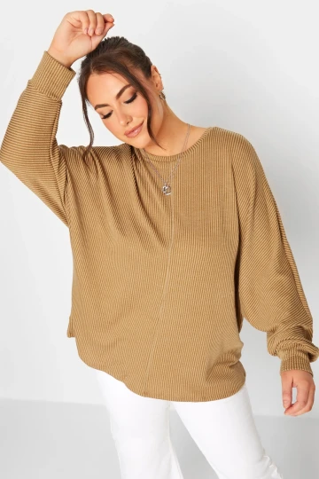 Büyük Beden Bisiklet Yaka Uzun Kollu Yumuşak Dokulu Bluz 301417