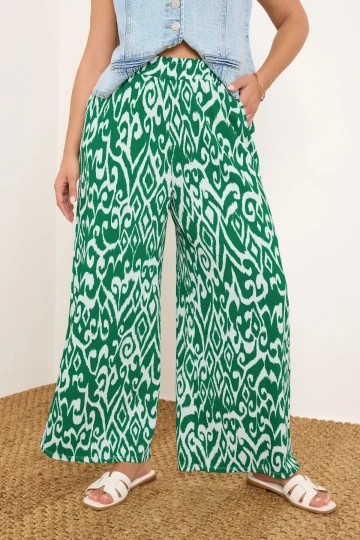 Büyük Beden Beli Lastikli Bol Paça Desenli Cepli Pantolon 303969