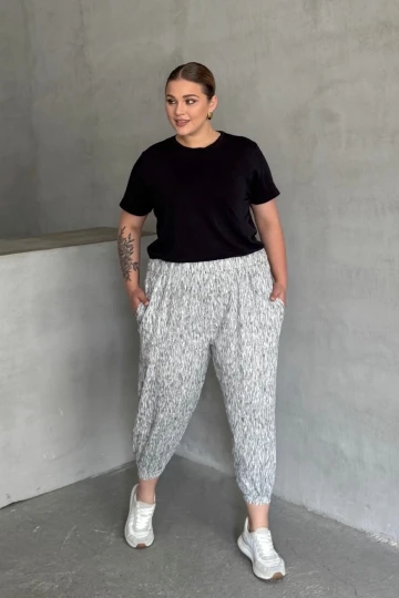 Büyük Beden Beli ve Paçası Lastikli Cepli Bol Pantolon 88-177