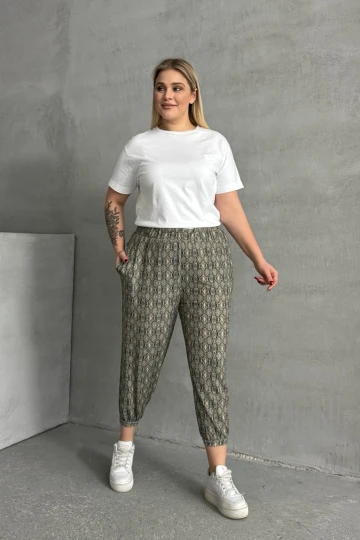 Büyük Beden Beli ve Paçası Lastikli Desenli Cepli Pantolon 303301