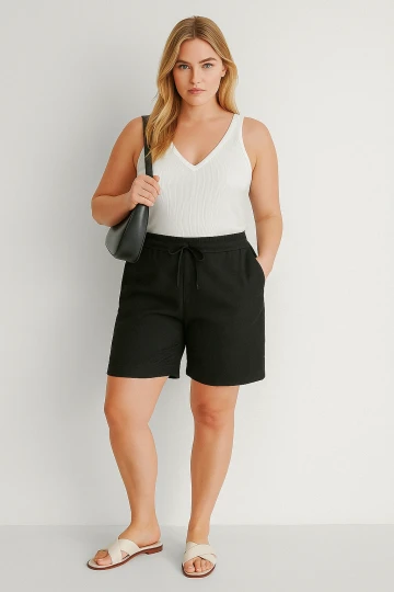 Büyük Beden Cepli Beli Büzgülü Bol Kesim Jogger Şort 124734