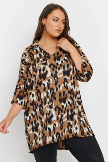 Büyük Beden Gömlek Yaka Yarım Kollu Asimetrik Etek Kesim Uzun Bluz 303633