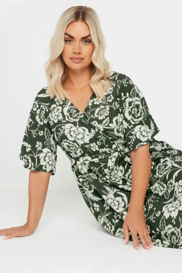 Büyük Beden Kısa Kollu V Yaka Kuşaklı Anvelop Elbise 137988