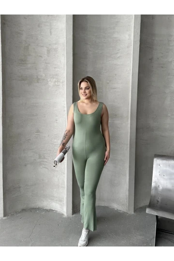 Büyük Beden Sıfır Kol İspanyol Paça Kapamasız Esnek Tulum 224983