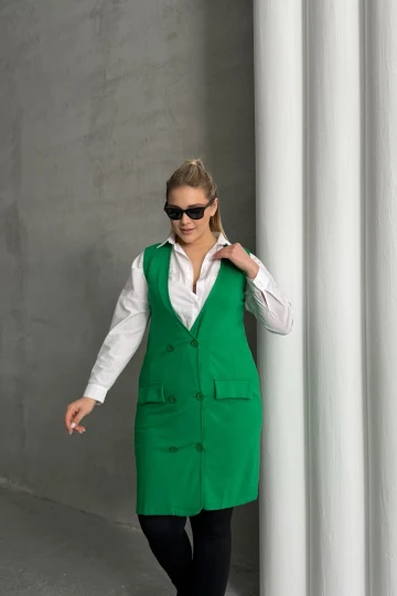 Büyük Beden Sıfır Kol Önü Düğmeli Cep Görünümlü Hırka 300860