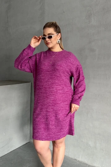 Büyük Beden Uzun Kollu Bisiklet Yaka Kırçıllı Elbise 84-162