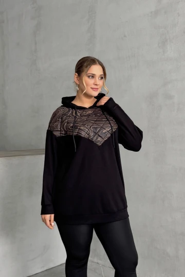 Büyük Beden Uzun Kollu Kapüşonlu Kapitone Detaylı Sweatshirt 300319